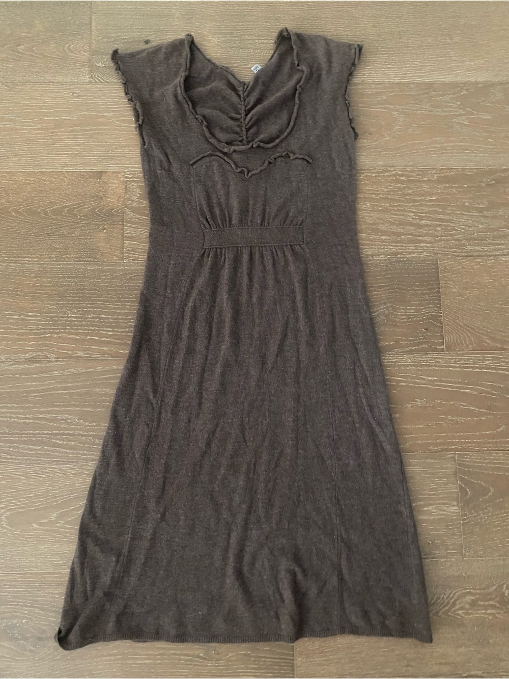 Anthropologie Knitted and Knotted Cashmere Angora Ruched Brown Knit Midi Dress M